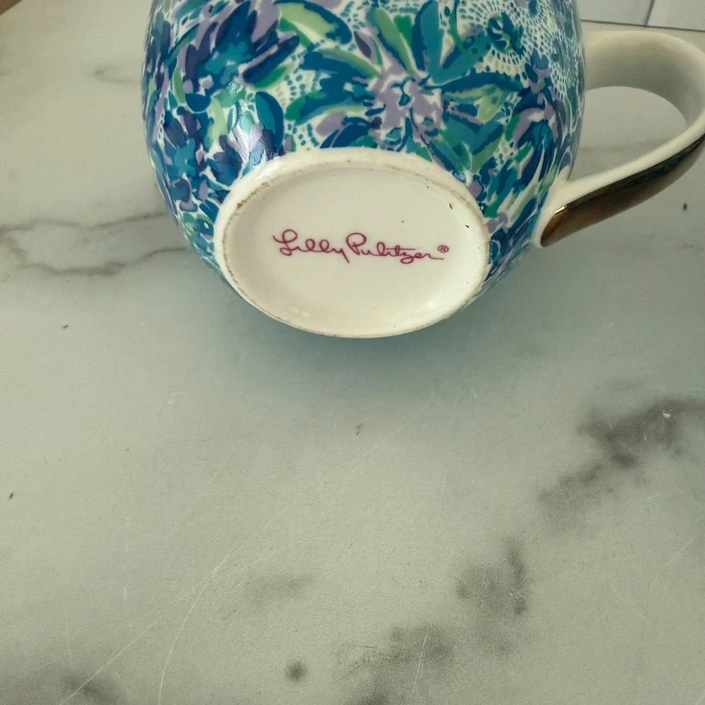 Lilly Pulitzer Ceramic Coffee Tea Cup Mug Tiger Lily Floral Set Of 2 Gold Handle - Picture 4 of 7